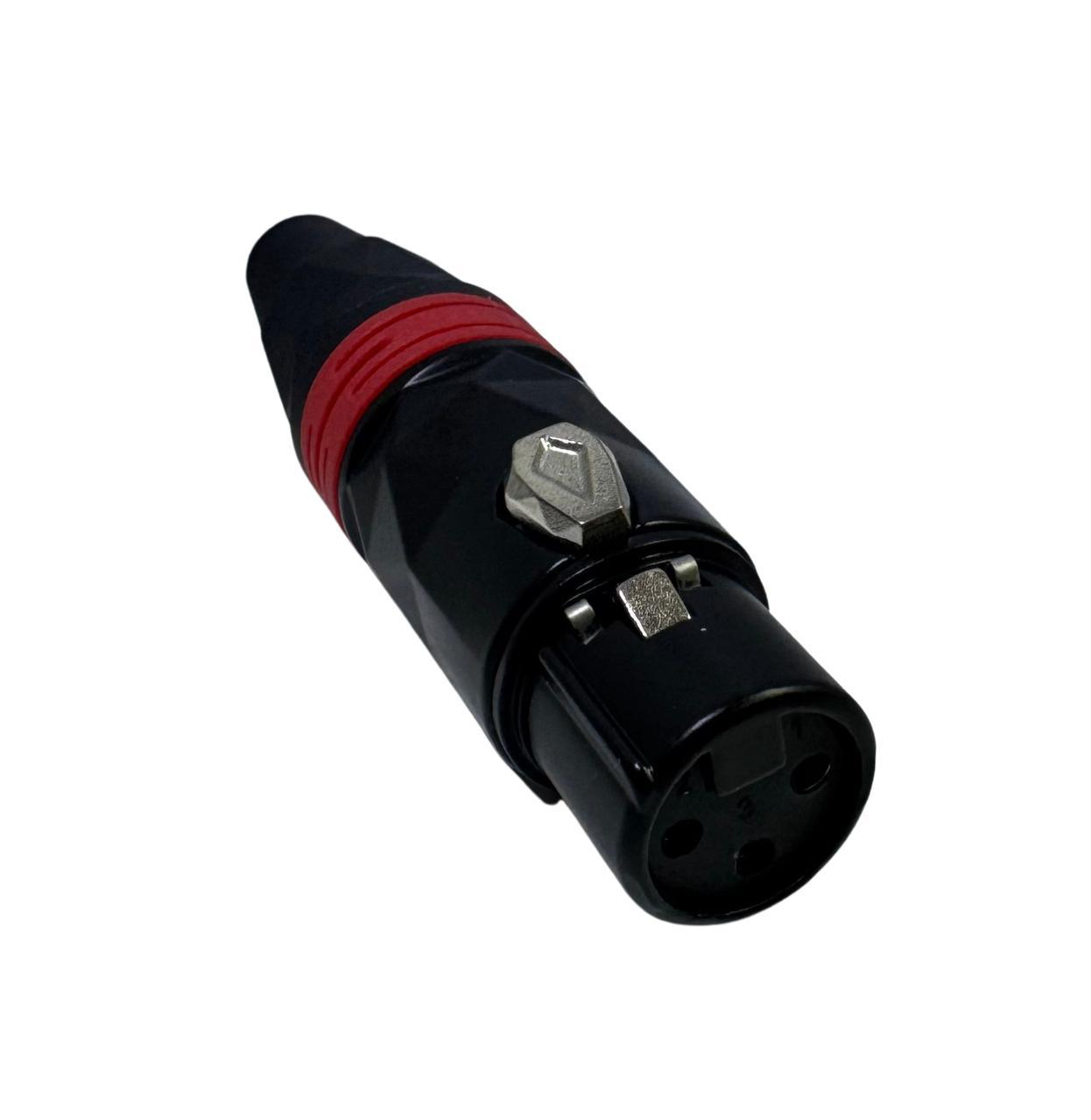 CONECTOR CANON HEMBRA PARA CABLE 3P (XLR) METALICO NEGRO/AROROJO