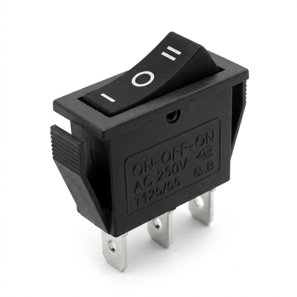 LLAVE TECLA MINI 3P NEGRA ON-OFF-ON 6A 220V