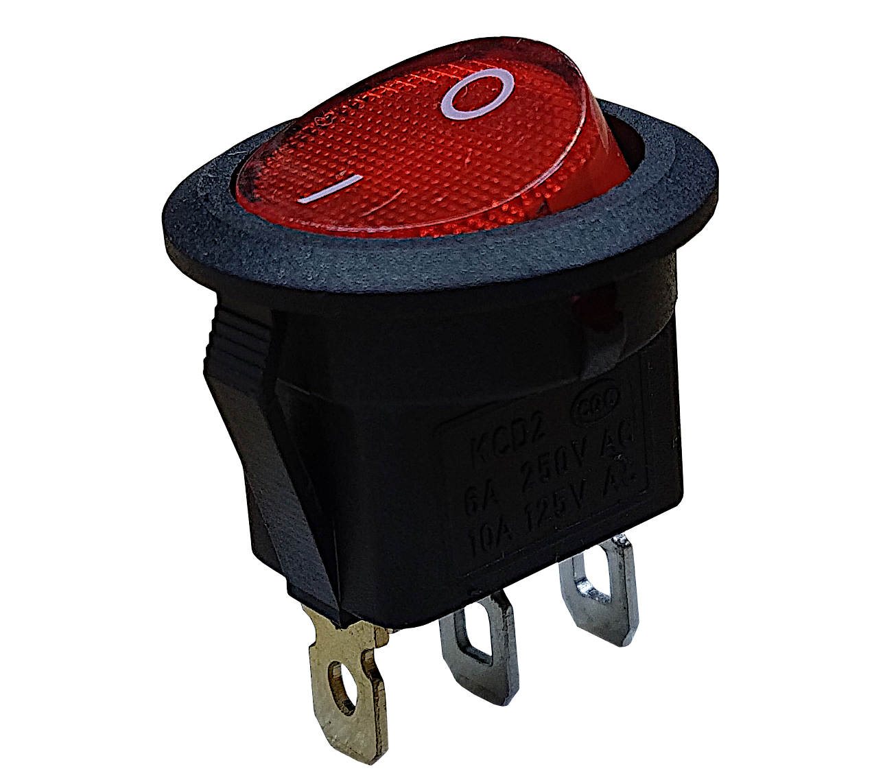 LLAVE TECLA REDONDA 3P ROJA ON-OFF 6A 220V CON LUZ