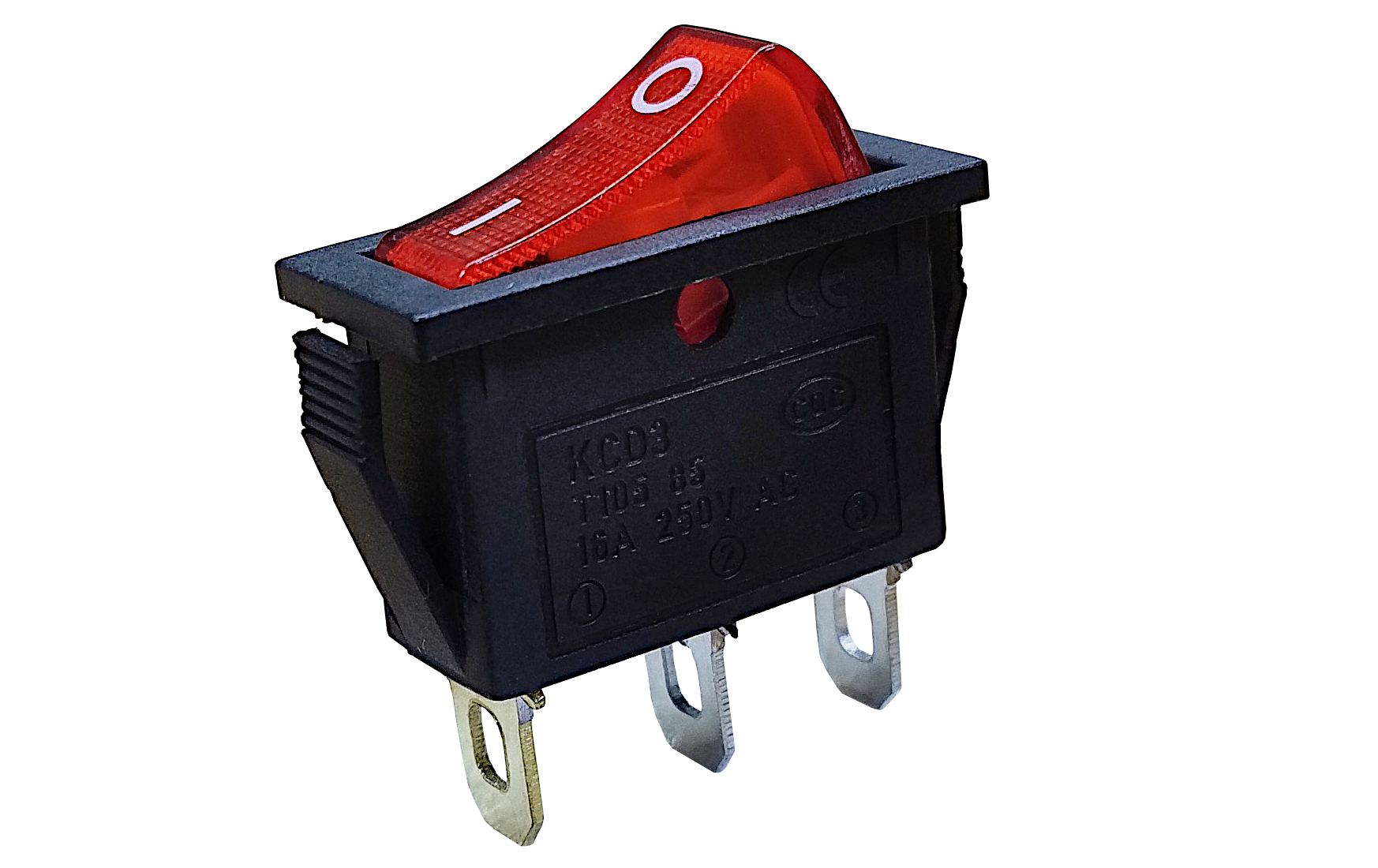 LLAVE TECLA RECTANGULAR 3P ROJA ON-ON 16A 220V CON LUZ