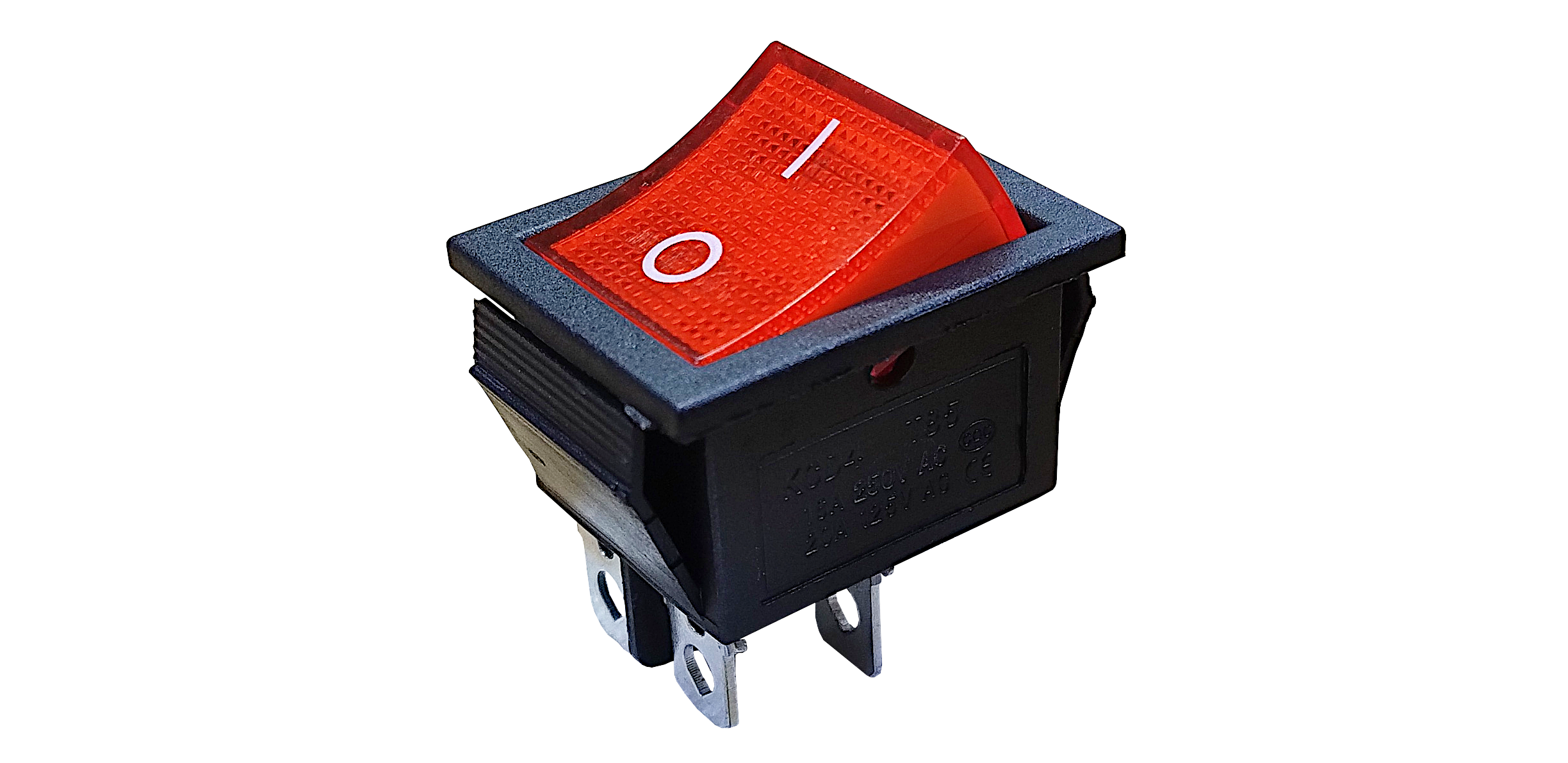 LLAVE TECLA CUADRADA 4P ROJA ON-OFF 16A 220V CON LUZ