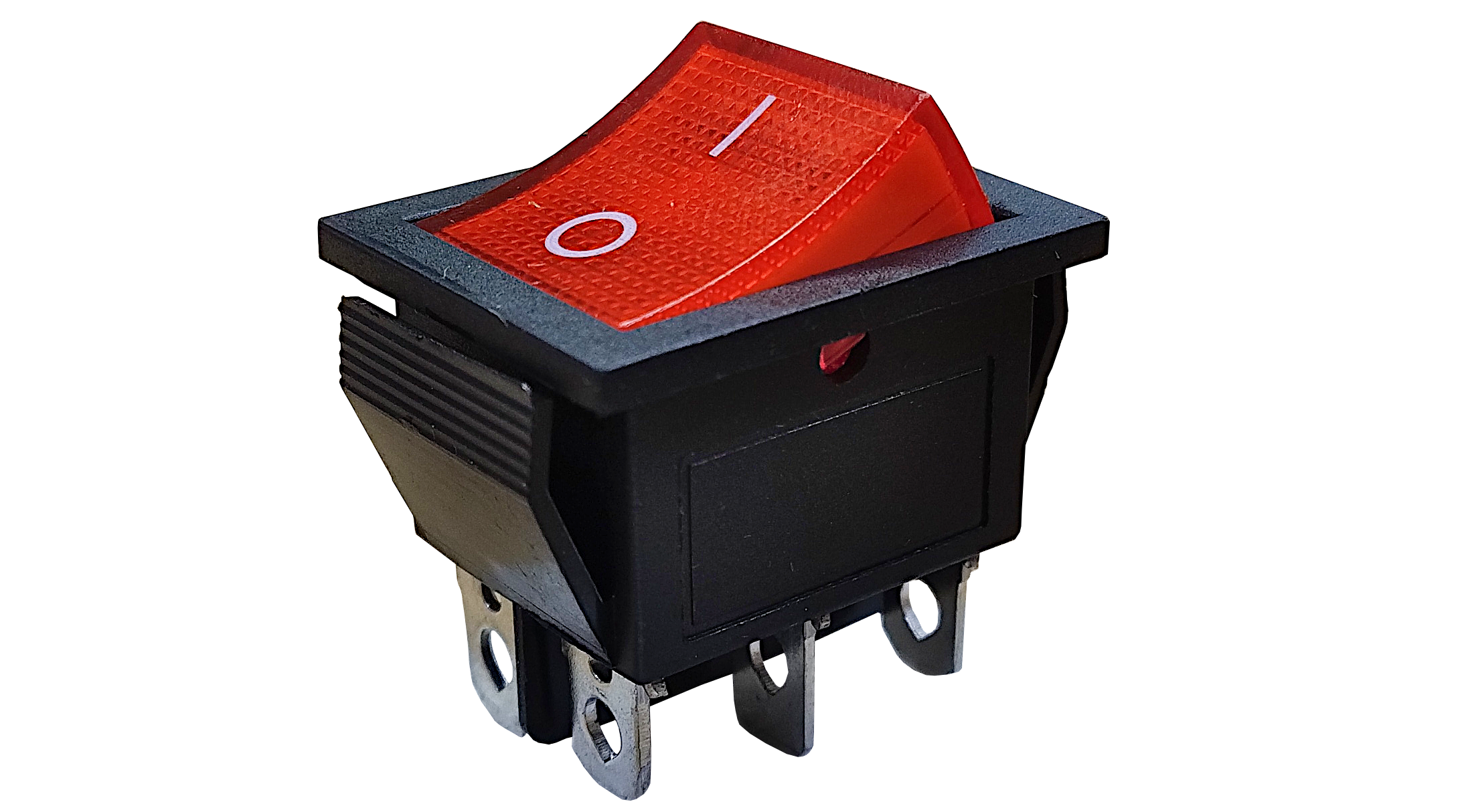 LLAVE TECLA CUADRADA 6P ROJA ON-ON 10A 250V CON LUZ